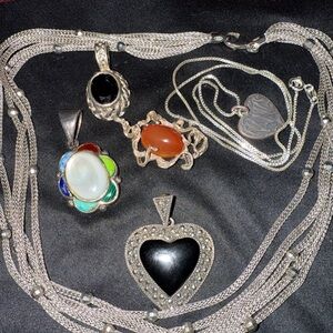 sterling Silver necklace pendant natural stones Mix Lot 925 vintage onyx agate